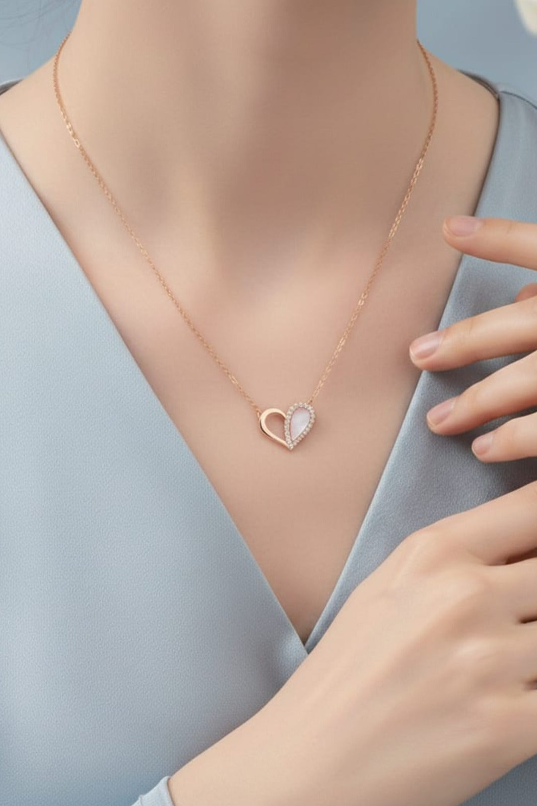 Half Opan Heart - Anti Tarnish Chain - Rose Gold