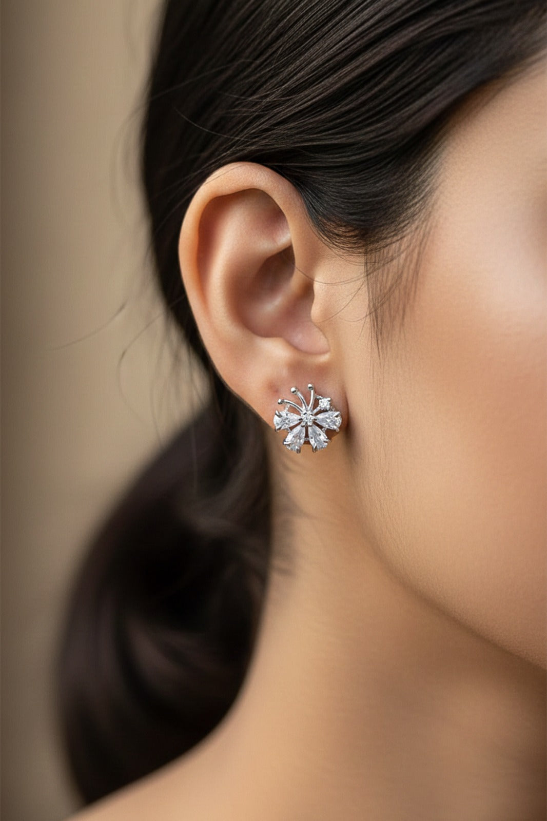 Flower Stone - American Diamond Earring - Stud
