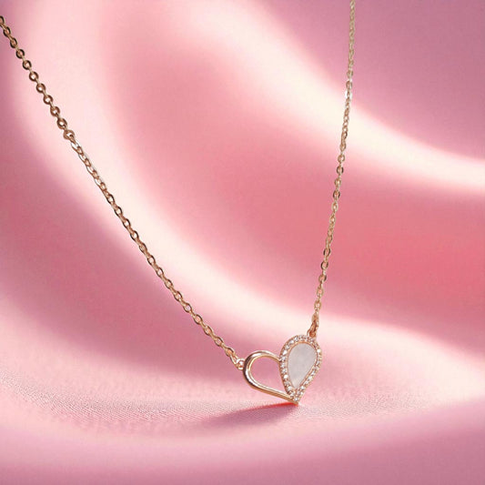 Anti Tarnish Half white heart chain